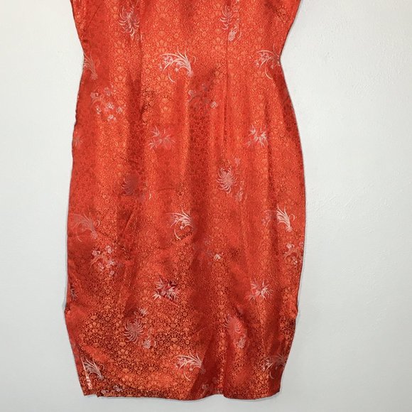 Vintage 60s Red Brocade Asian Chinese Cheongsam Dress Qipao Traditional (T3) - Picture 9 of 16
